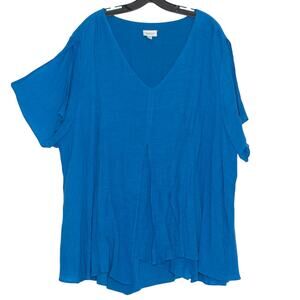 Plus Size 30/32 Avenue Boho Flowy Top Blue Cottagecore Lagenlook Summer Gauze